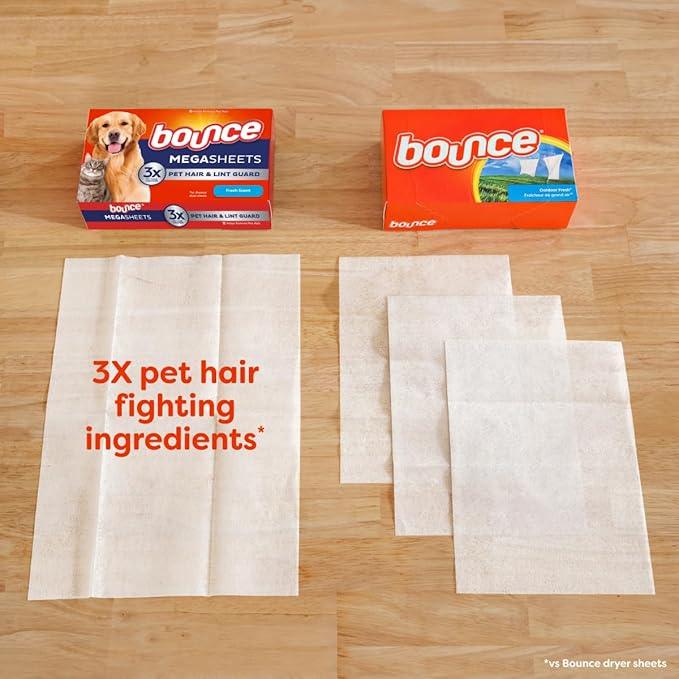 Bounce Pet Hair and Lint Guard Mega Dryer Sheets with 3X Pet Hair Fighters, Fresh Scent, 180 Count - NeatNest