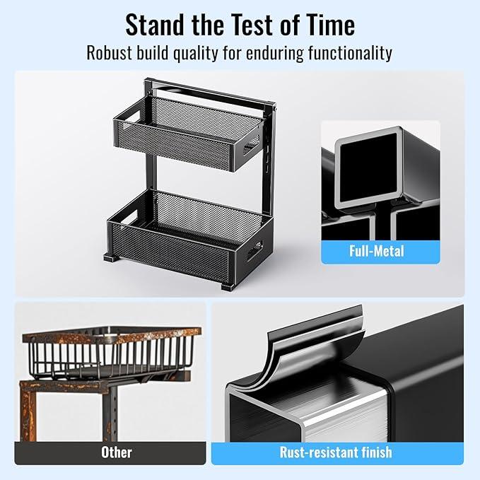 Under Sink Organizer, Silk-Smooth Metal Sliding Drawer Organizers and Storage Rack, Pull Out Cabinet Shelf for Kitchen, Bathroom, Pantry, Cabinet, Closet - NeatNest