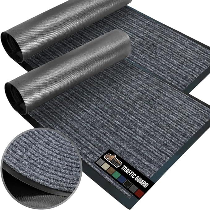 GORILLA GRIP Waterproof Traffic Guard Door Mat, 2 Pack Heavy Duty Entryway Mats, Strong Rubber Back Commercial Rugs for Office Hallway, Garage Floor and Home, Low Profile Carpet, 29x17, Charcoal Gray - NeatNest