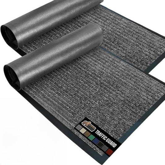 GORILLA GRIP Waterproof Traffic Guard Door Mat, 2 Pack Heavy Duty Entryway Mats, Strong Rubber Back Commercial Rugs for Office Hallway, Garage Floor and Home, Low Profile Carpet, 29x17, Light Gray - NeatNest