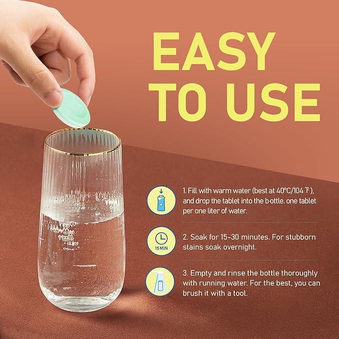 Water Bottle Cleaning Tablets, Bottle Clean Tablet for Hydration Bladders, Stainless Steel, Tumblers, and Glass Bottles, 36 count (Pack of 1), Apple - NeatNest
