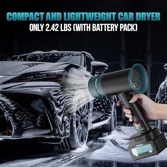 Turbo Dryer Blower for Car, Leaf Blower Cordless with Extended Tube and Led, 64mm Brushless Motor 550CFM Car Dryer Air Blower, 21V 4.0Ah Battery Pack and Charger, for Car Drying, Yard and Snow Cleanup - NeatNest