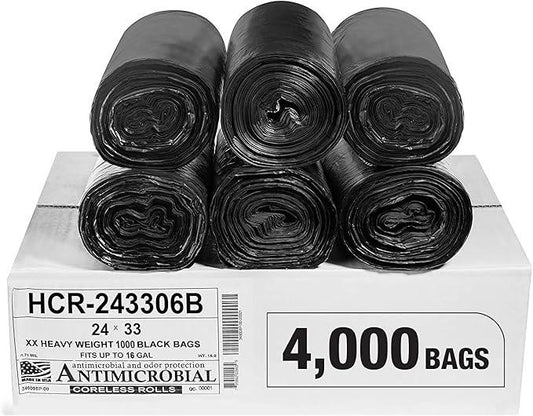 Aluf Plastics High Density Trash Bags, 16 Gallon, 4000 Count, 6 Micron (eq), 24" x 33", Black, for Bathroom, Office, Industrial, Commercial, Janitorial, Municipal, Recycling - NeatNest