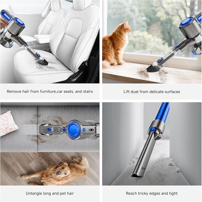 Cordless Vacuum Cleaner for Home, Powerful Stick Vacuum with Rechargeable Battery, Green Light Anti-Tangle Brush, 6-in-1 Lightweight Handheld Vacuum for Pet Hair, Hard Floor, Carpet, Blue - NeatNest