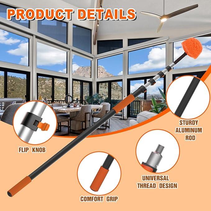 36FT Reach Cobweb Duster with Extension Pole, High Ceiling Long Duster with 7-30FT Telescoping Pole, Spider Web Brush for Indoor Outdoor Use - NeatNest