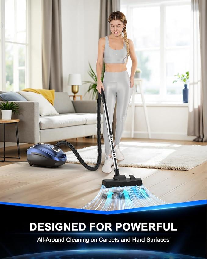 Bagged Canister Vacuum Cleaner,1400W Powerful High-Suction Bagged Canister Vac with 3.7QT Dust Bags,Pop-N-Go Brush,HEPA Filter,Dual Motors&4 Cleaning Tools,Perfect for Low-Pile Carpets&Hard Floors - NeatNest
