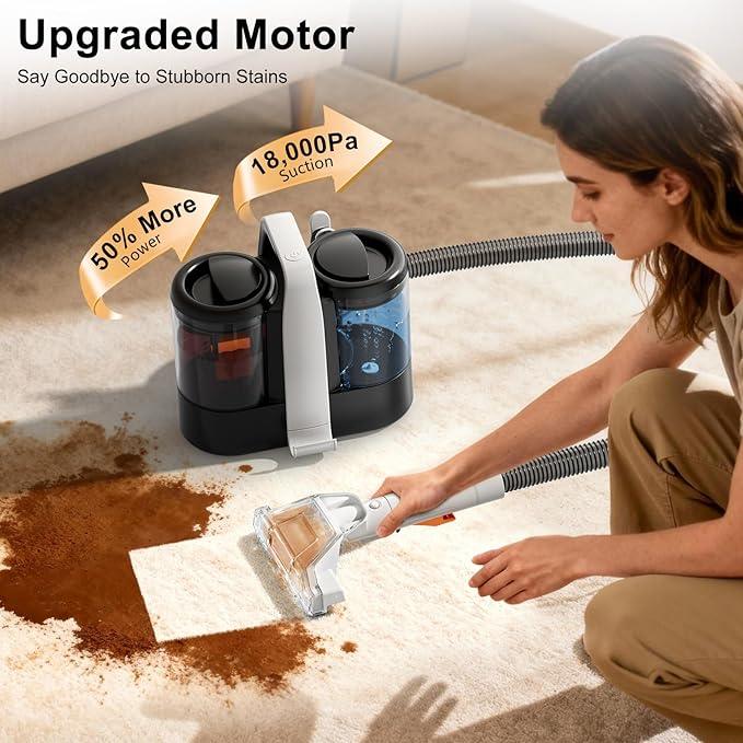 Carpet & Upholstery Spot Cleaner, High-Power 18KPa Suction Shampooer for Pet Stains, Furniture, Couch, Stairs & Auto Interiors, Portable Design with Dual Brush Tools and Large Water Tanks - NeatNest