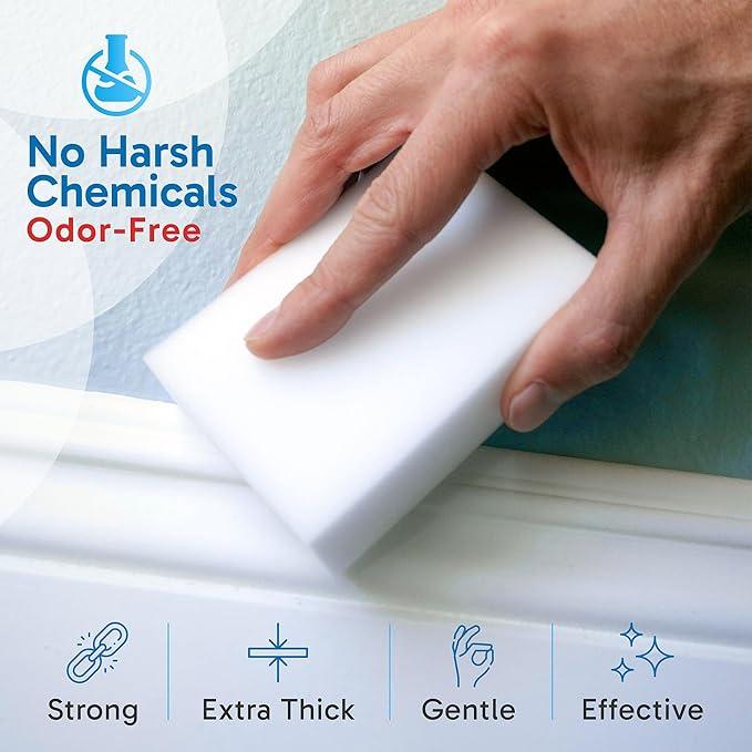 (100 Pack) Extra Large Eraser Sponge - Extra Thick, Long Lasting, Premium Melamine Sponges in Bulk - Multi Surface Power Scrubber Foam Cleaning Pads - Bathtub, Floor, Baseboard, Bathroom, Wall Cleaner - NeatNest