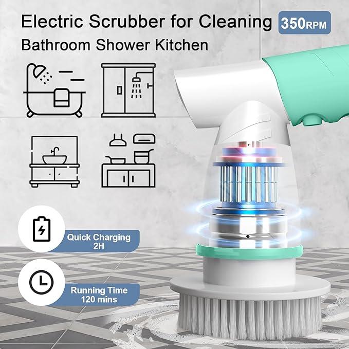 Electric Spin Scrubber, Bathroom Cleaning Brush Shower Scrubber Portable Rechargeable, Power Scrub Brush for Bathtub Sink Tile Grout Window Sill Kitchen Stove Cooker, Household Cleaning Tools - NeatNest