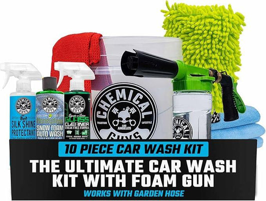 Chemical Guys 10-Piece Arsenal Builder Car Wash Kit with Foam Gun, Bucket, and 3 - 16 fl oz Car Care Products & Chemicals - Works with Garden Hose for Trucks, SUVs, Motorcycles, and More - NeatNest