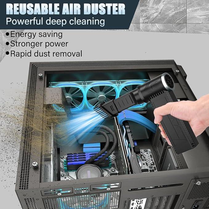 Cordless Electric Air Duster: 120,000 RPM High-Speed 4-Speed Adjustable Blower, Rechargeable Battery-Powered Dust Cleaner for PC Keyboards, Electronics, Cars & Outdoor Use (deep Black) - NeatNest