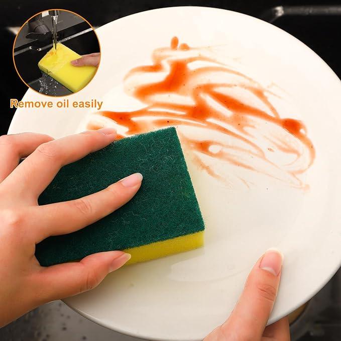 50 Pcs Individually Wrapped Sponges, Uncompressed Non Scratch Scrouing Sponges for Household Cleaning Dishes Kitchen Airbnb Apartment Car Bike Green - NeatNest
