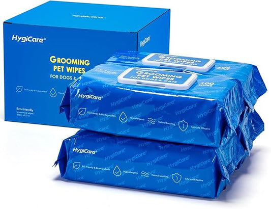 Pet Grooming Wipes for Dogs & Cats, 400 Count, 8"x8" Ultra Thick & Soft, Unscented, Hypoallergenic Formula, Safe on Coat, Paws, Ears, Bum & Sensitive Skin - NeatNest