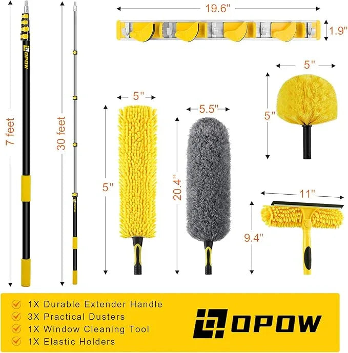 36 Foot High Ceiling Duster Kits with 7-30ft Heavy Duty Extension Pole, High Reach Duster for Cleaning,Microfiber Feather Duster,Cobweb Duster,Ceiling Fan Duster,Window Squeegee & Cleaner - NeatNest