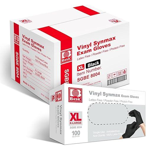 Jointown Vinyl Exam Gloves- 4 mil Safty Glove Latex-Free & Powder-Free, SGBE 8004 Synmax Disposable Medical Glove X-Large (Case of 1000, Black) - NeatNest