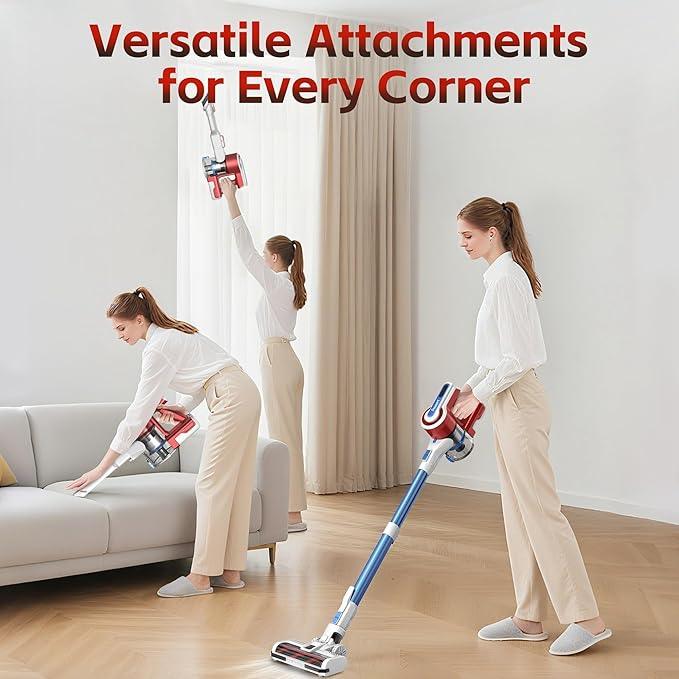 Cordless Vacuum Cleaner for Home, 45Kpa Lightweight Stick Vacuum with Powerful Suction, Rechargeable Battery Up to 50mins, Handheld Vacuum Cleaners for Hardwood Floors, Carpets, Pet Hair - Red - NeatNest