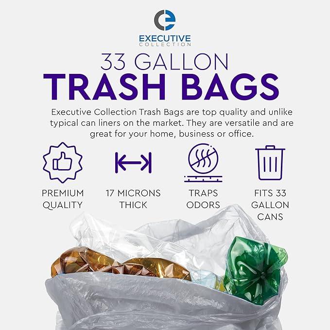 33 Gallon Trash Bags - 250 Count - 33" x 40" Clear Plastic Garbage Bags Tall Can Liners - Cleaning Products for Home, Office Bulk Trash, Light Residential or Commercial Waste, Indoor and Outdoor Use - NeatNest
