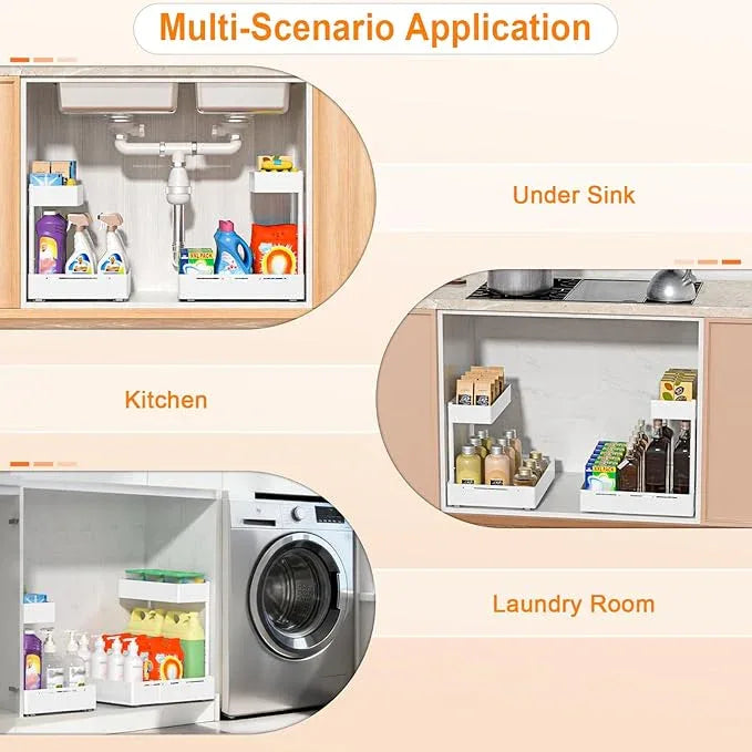 YJHome 1 Pack Expandable Under Sink Organizer, 2 Tier Pull Out Cabinet Organizer with Smooth Ball Bearing Slides, Adjustable Height Cabinet Storage Shelves for Kitchen, Bathroom, Laundry, Pantry - NeatNest