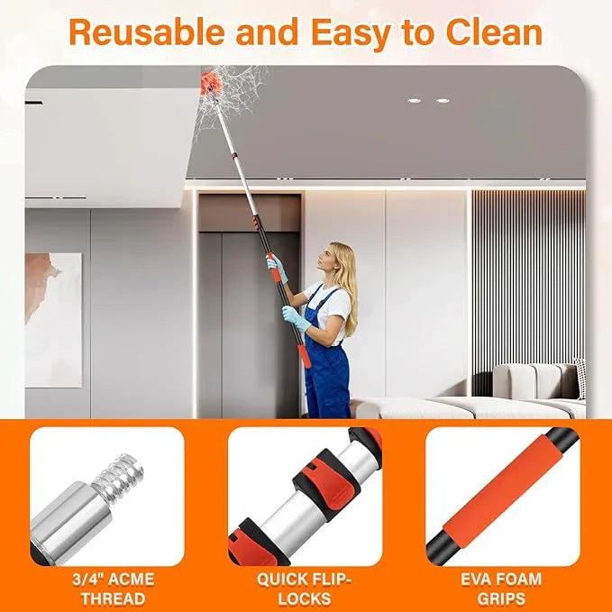 30FT High Reach Duster Cleaning Kit with 24FT Pole | 4-in-1 Tool Set with Universal Swivel Joint | High Ceiling Fan Cleaner, Microfiber Duster, & Window Squeegee for Safe High-Reach Cleaning - NeatNest