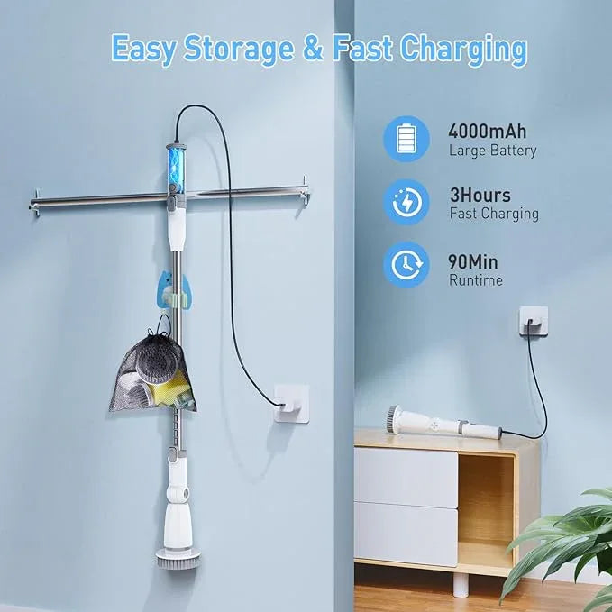 Marchpower Electric Spin Scrubber, Power Shower Scrubber Cordless Cleaning Brush 6 Replaceable Brush Heads, 2 Speeds, Adjustable Detachable Handle, IPX7 Waterproof Bathroom Scrubber Tub Tile Floor - NeatNest