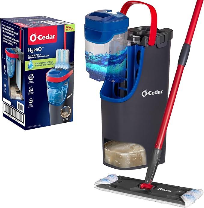 O-Cedar H2prO Flat Mop System | Quick Cleaning Tool | Clean with Clean Water | Machine Washable Reusable Microfiber Mop Pad | Safe on Wood Floors, Vinyl, Tile, Baseboards, Walls - NeatNest