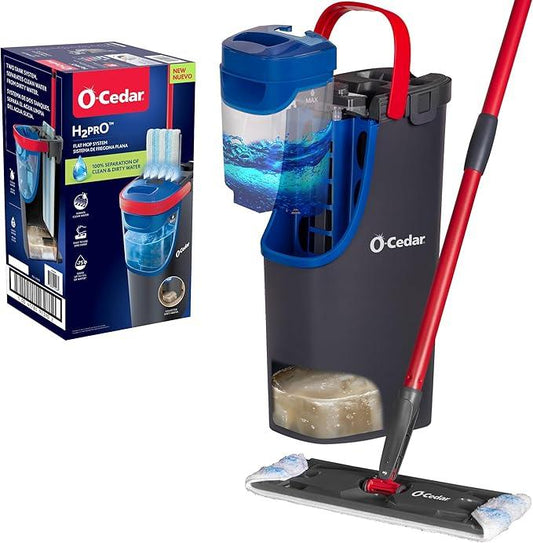 O-Cedar H2prO Flat Mop System | Quick Cleaning Tool | Clean with Clean Water | Machine Washable Reusable Microfiber Mop Pad | Safe on Wood Floors, Vinyl, Tile, Baseboards, Walls - NeatNest
