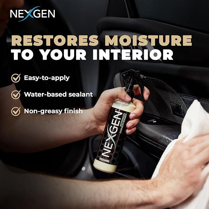 Nexgen Interior Conditioner (8oz) - Non-Greasy, UV-Blocking Formula - Fresh Leather Scent - On-the-Go Car Detailing - Car Cleaning Supplies - For Car Seats, Dashboards, Door Panels, & More - NeatNest