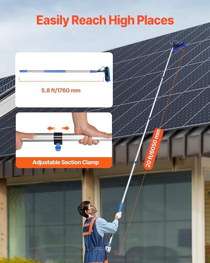 VEVOR Water Fed Pole Kit, 20FT Solar Panel Cleaning Pole with Extendable Handle, 180° Rotatable Brush Head & 65.6FT Hose, Household & Outdoor Window Cleaner Tool for Caravan Solar Panel Deck - NeatNest