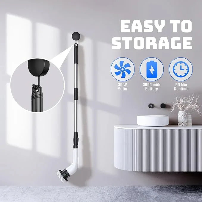 Electric Spin Scrubber - Cordless Bathroom Scrubber with 7 Brush Heads - Dual Speed IPX7 Waterproof Power Scrubber for Heavy-Duty Bathtub, Glass, Tile, and Car Cleaning (White) - NeatNest