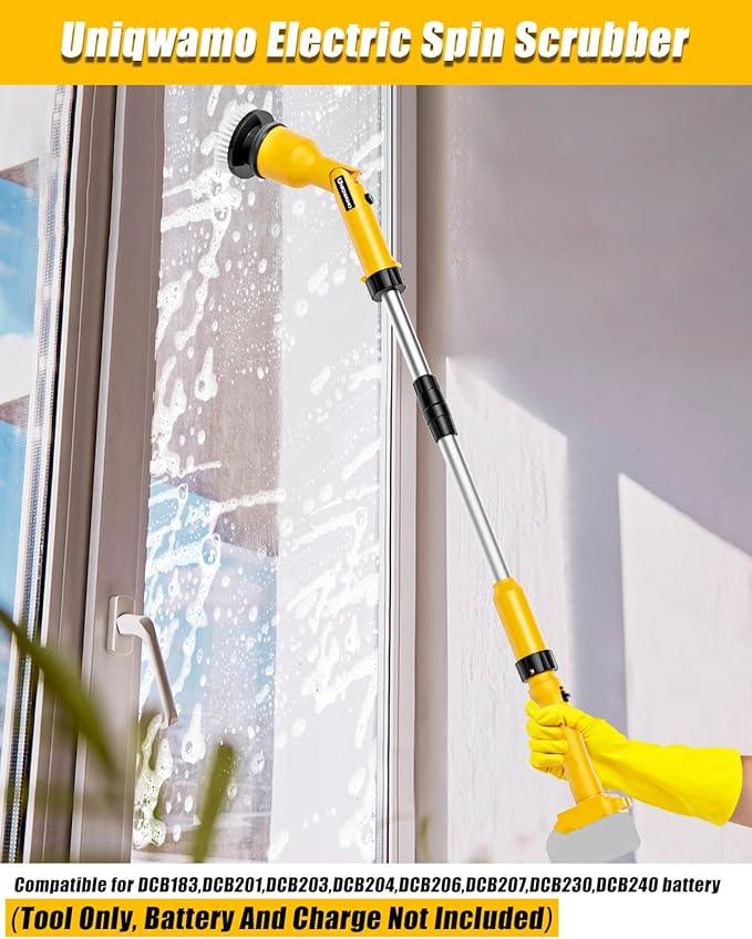 Electric Spin Scrubber Compatible for DeWalt 20V Battery(Battery NOT Included), 1000 RPM Battery Powered Scrubber with Adjustable Extension Arm & 8 Brushes & Hook Gloves for Tub/Tile/Floor - NeatNest