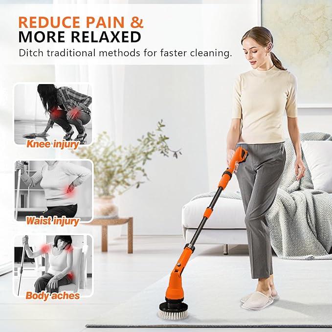 2 Battery Electric Spin Scrubber, 1000RPM Cordless Cleaning Brush Waterproof with 20V Power Supplied, Adjustable Extension Handle, 4 Replaceable Cleaning Heads, Hook, Gloves - for Tub/Tile/Wall/Floor - NeatNest