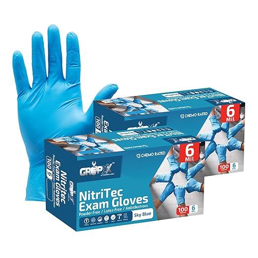 Heavy Duty 6 Mil Blue Nitrile Gloves Disposable Latex & Powder Free -Extra Stretchy Fentanyl Safe |Medical,First Aid Kit,EMT|Food Safe Rubber Gloves for Cooking & Cleaning| Pack of (200) - NeatNest