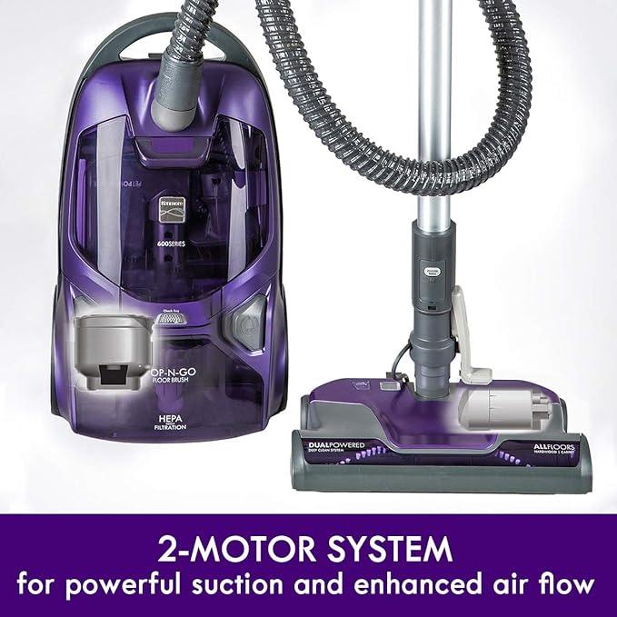 Kenmore 600 Series Pet Friendly Lightweight Bagged Canister Vacuum with Pet PowerMate, Pop-N-Go Brush, 2 Motors, HEPA Filter, Aluminum Telescoping Wand, Retractable Cord and 4 Cleaning Tools, Purple - NeatNest