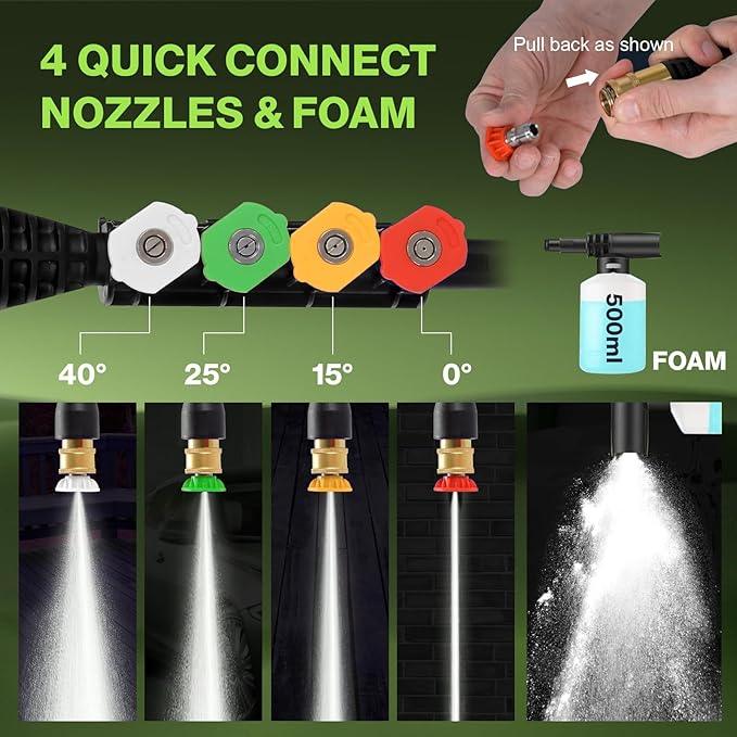 5000PSI Power Cleaner with 33FT Pressure Cleaner Hose, 4 Nozzles for Home/Car(Deep Green) - NeatNest