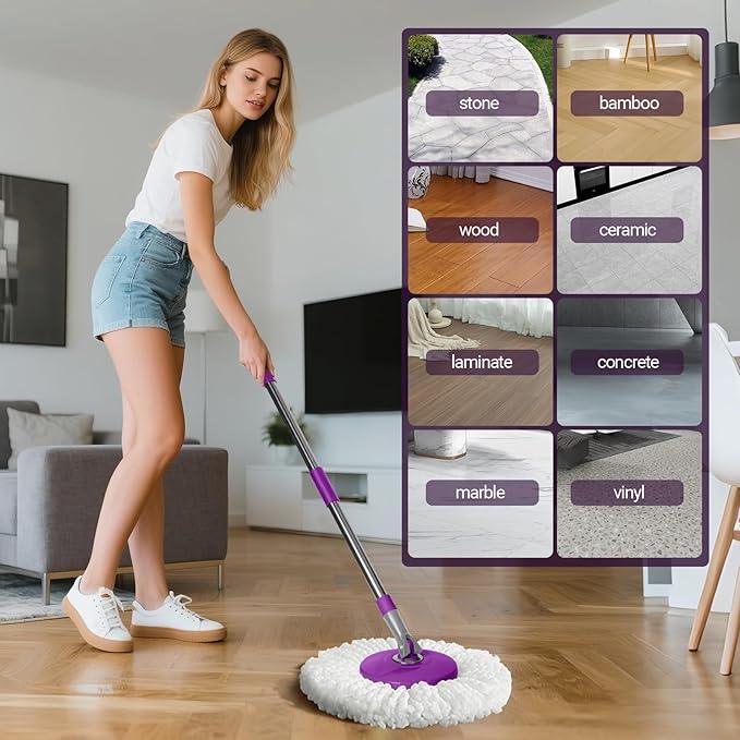 Spin Mop and Bucket with Wringer Set,Masthome 360°Spinning Bucket System with 3 Reusable Pads,EasyWring Microfiber Mop and Buckets for Floor Cleaning, Wet Dry Floor Mop for Home & Office - NeatNest