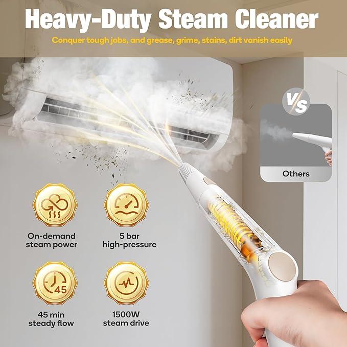 Newbealer Heavy-Duty Steam Cleaner for Home, Stainless Steel Boiler, 12-Piece Accessory Kit, Max 5 Bar Pressure, Multi-Purpose Steamer for Floors, Cars, Furniture, Upholstery, and More - NeatNest