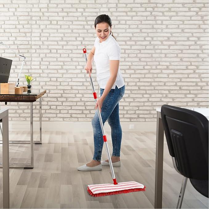 MASTERTOP Microfiber Mop for Floor Cleaning, Hardwood Dust Mop, Wet Mopping with 4 Washable Replacement Mop Pads, Floor Mops for Cleaning with 1 Scraper- White & Red - NeatNest