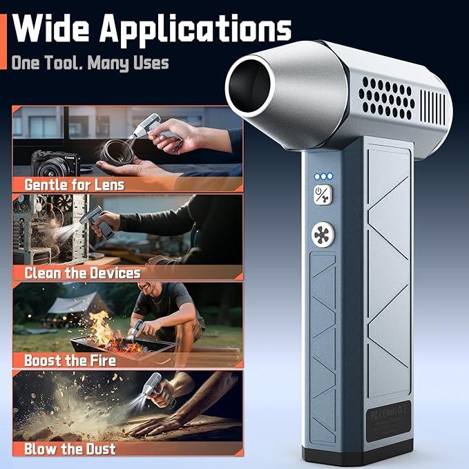 Compressed Air Duster, 360000RPM, 52m/s, Cordless Electric Air Duster with Flashlight, 4-Speed Adjustable Mini Air Blower Gun, USB-C Charging - NeatNest