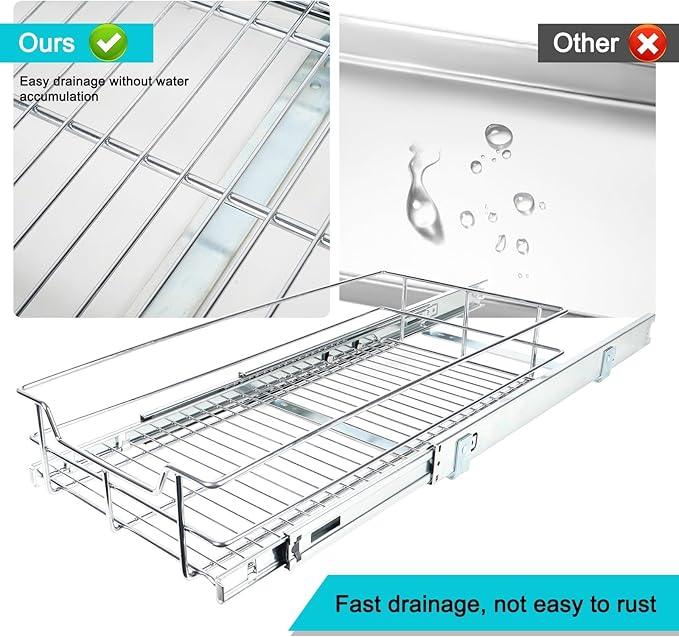 Pull Out Cabinet Organizer 11" W X 17" D, Slide Out Drawers For Kitchen Organizers and Storage, Pull Out Drawers For Cabinets Capacity Heavy Duty Caddy, Cabinet Shelves Chrome-Plated, Bathroom Pantry - NeatNest