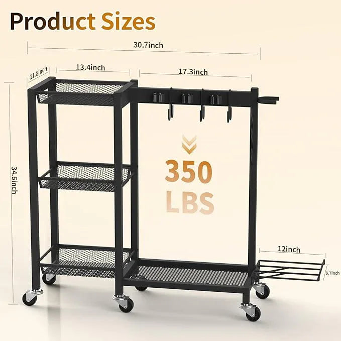 Broom Holder with Cleaning Supplies Organizer Load 350 LBS Cleaning Cart with Wheels Broom Closet Storage with 3-Tier Shelves, 6 Mop Hanger Grippers, 3 Double-Hooks, Vacuum Stand for Laundry Garage - NeatNest