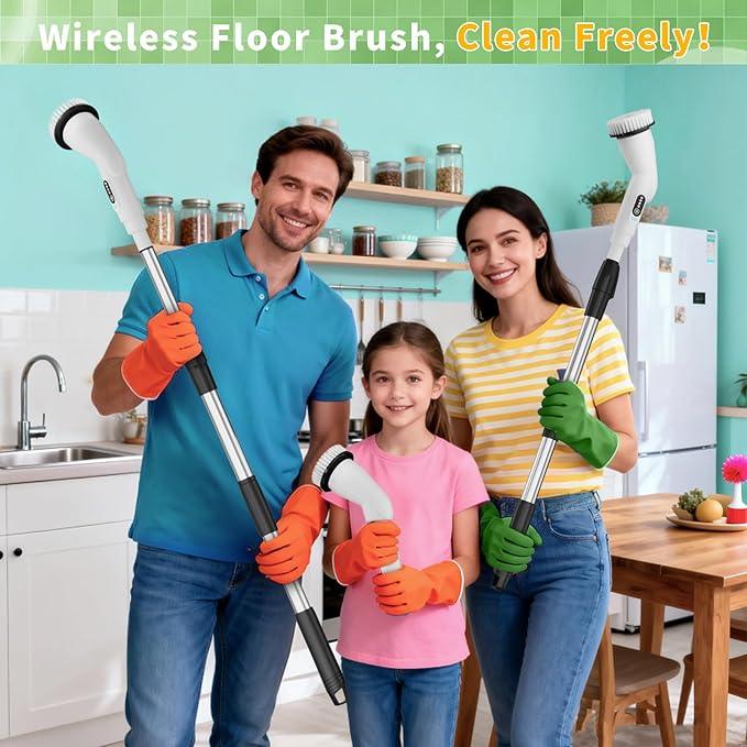 Electric Spin Scrubber - Household Cleaning Brush with 8 Heads, 51.2in Extendable Pole Bathroom Scrubber for Stubborn Grease on Grill, Stovetop & Bathtub, 90Min Runtime - Type B - NeatNest