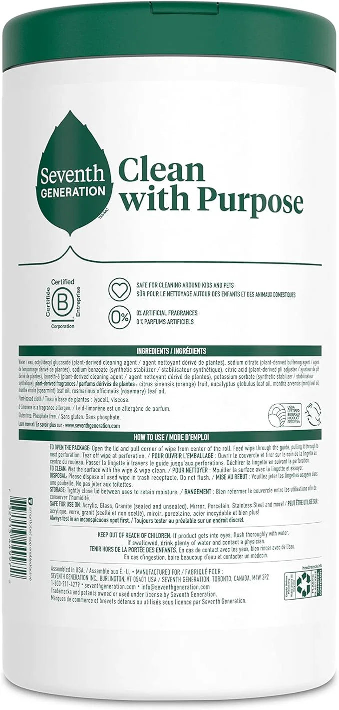 Seventh Generation Multi-Surface Wipes, Garden Mint scent, 70 ct, Pack of 6 - NeatNest