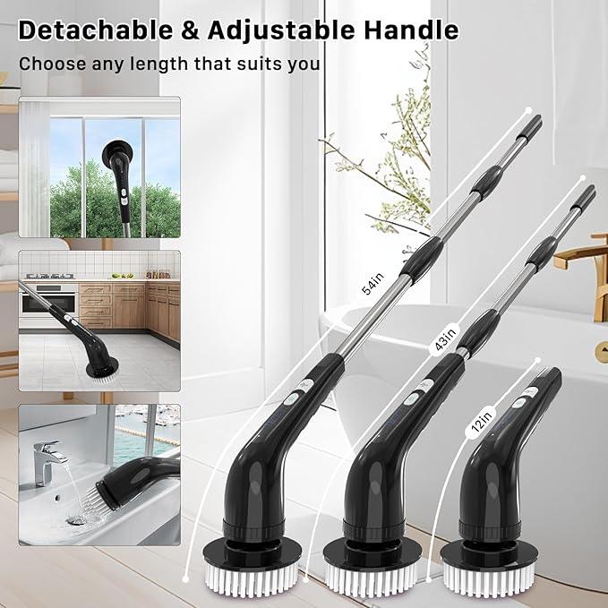 Electric Spin Scrubber, Cordless Cleaning Brush, Shower Scrubber with 7 Replaceable Brush, 2 Speeds and Adjustable Extension Handle for Bathroom Shower Bathtub Glass Car(Black) - NeatNest