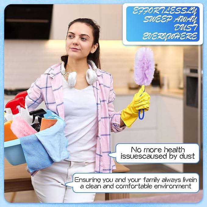 Vesici 100 Pcs Duster Refills Compatible with Swiffer Dusters Bulk Disposable Replacement Thickened with 1 Handle Heavy Duty for Cleaning, Office (Purple and Pink) - NeatNest