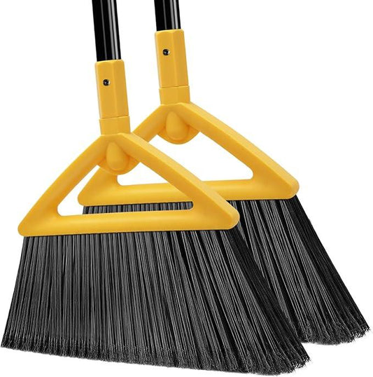 Heavy Duty Broom Outdoor and Indoor, 2 Pack Upgraded Commercial Angle Brooms, Perfect Yellow Broom of House, Kitchen, Garage, Courtyard - NeatNest