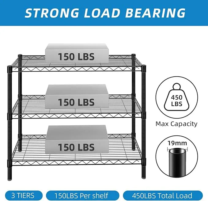 3-Shelf Adjustable Metal Shelf Wire Shelving Unit Storage Rack Display Shelf for Office,Kitchen,Bedroom,Bathroom,Laundry,Pantry Basement,Garage(Black,36" L x 14" W x 30" H) - NeatNest