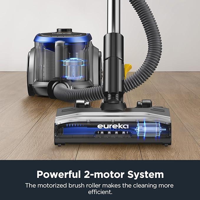 Eureka Bagless Canister Vacuum with Washable HEPA Filter, 16KPA Suction for Carpets/Hard Floors, Compact Design with 3 Cleaning Tools, 2-Motor Household Vacuum, Lightweight and Easy Maneuverable - NeatNest
