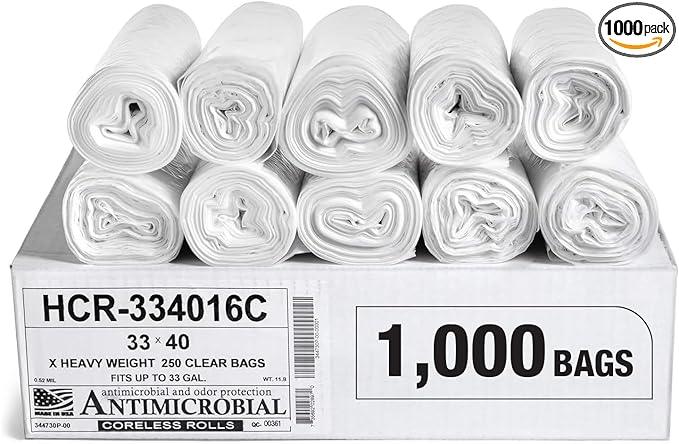 Aluf Plastics High Density Trash Bags, 33 Gallon, 1000 Count, 16 Micron (eq), 33" x 40", Clear, for Bathroom, Office, Industrial, Commercial, Janitorial, Municipal, Recycling - NeatNest