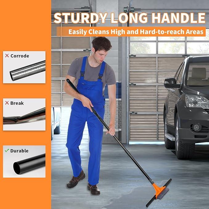 Rubber Floor Squeegee for Concrete Tile Floor, Large Water Squeegee Heavy Duty with Scrub Brush and Long Handle for Cleaning,Squeegee Broom for Window Garage Kitchen Bathroom Deck - NeatNest