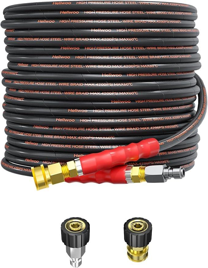Pressure Washer Hose 50FT, 4200PSI Wire Braid Power Washer Extension Hose 1/4 Inch High Tensile, Flexible Kink Resistant Heavy Duty Replacement Hose with 3/8 Quick Connect - NeatNest